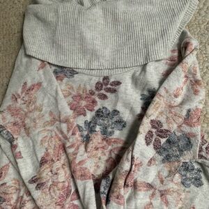 Cupio Cream and Pink Floral Cowl Neck Sweater